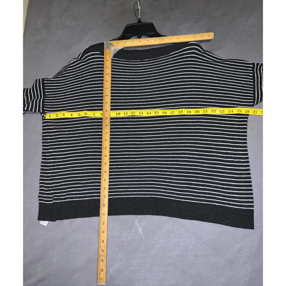 Eileen Fisher Sweater Women’s XL Black Gray Striped Boat Neck Boxy LS Knit Top - Picture 6 of 9